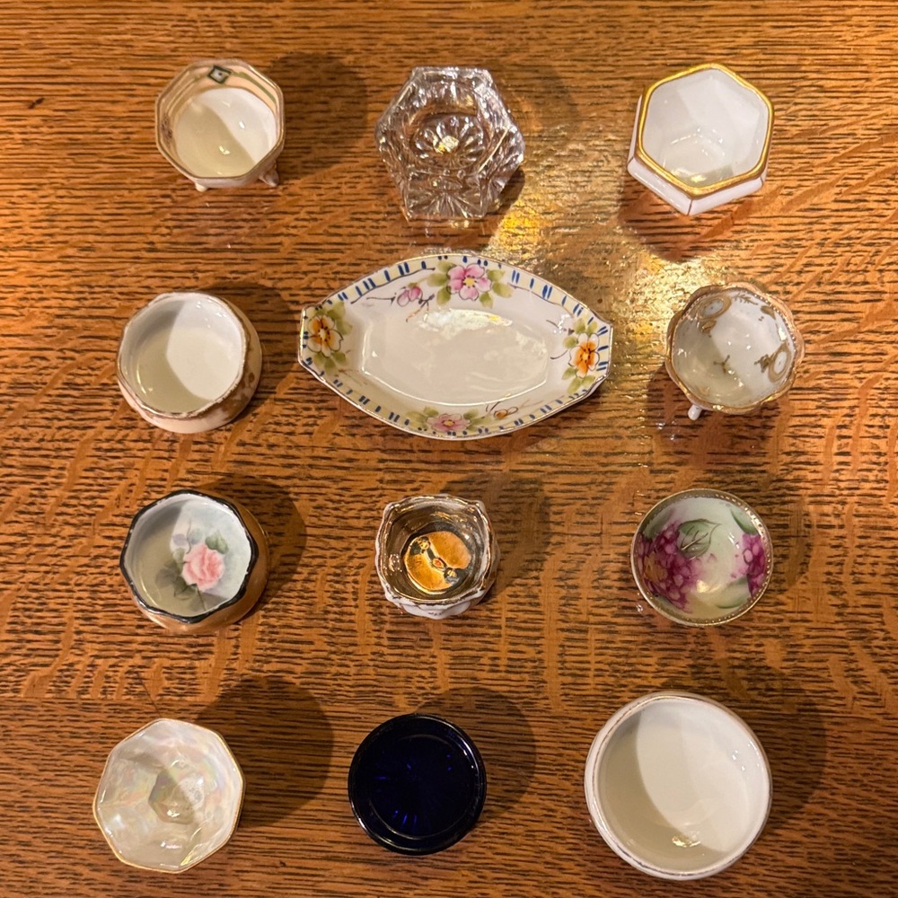Lot of 12 vintage & antique salt cellars from an estate in PA!